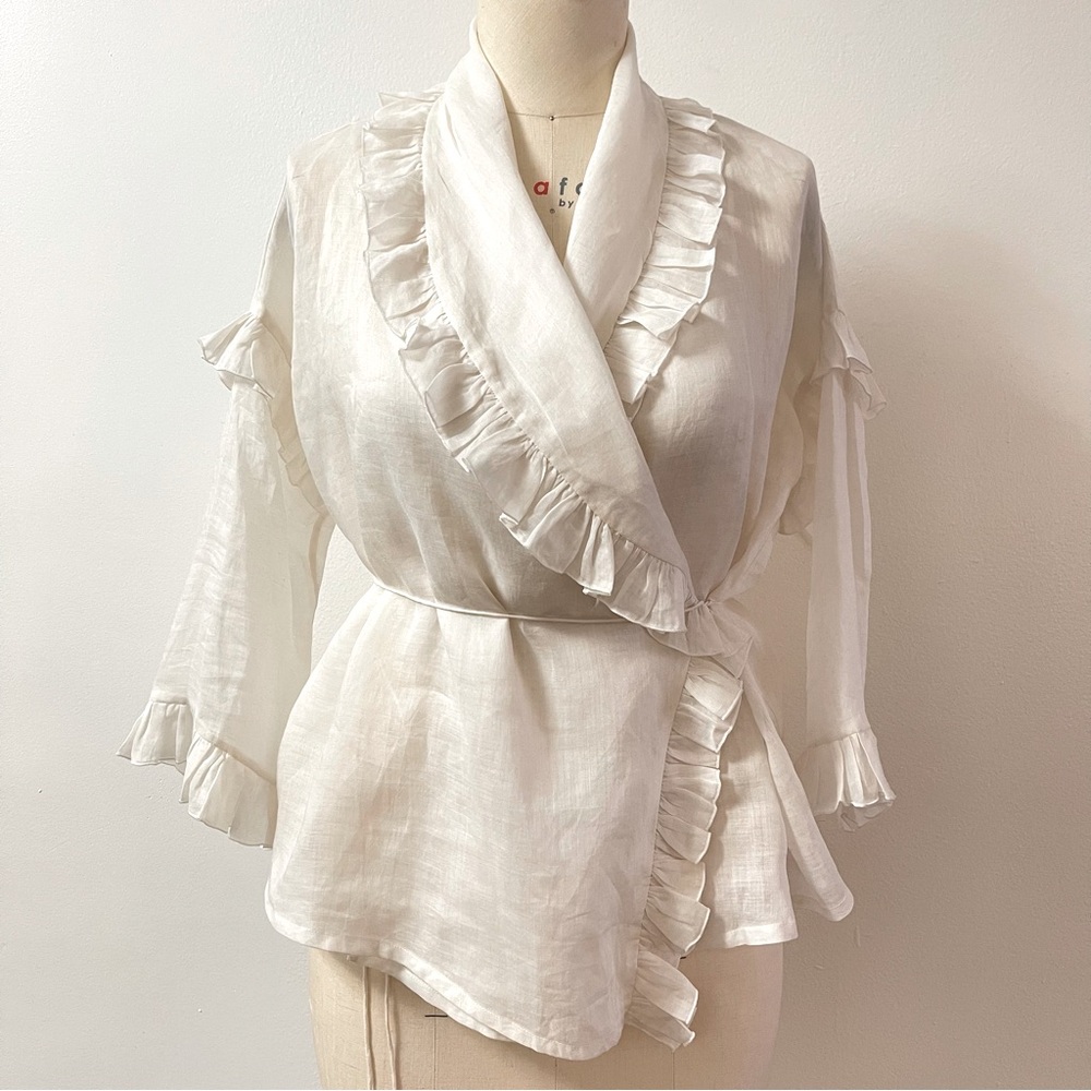 Isa Arfen Ruffle 100% Ramie Top NWT